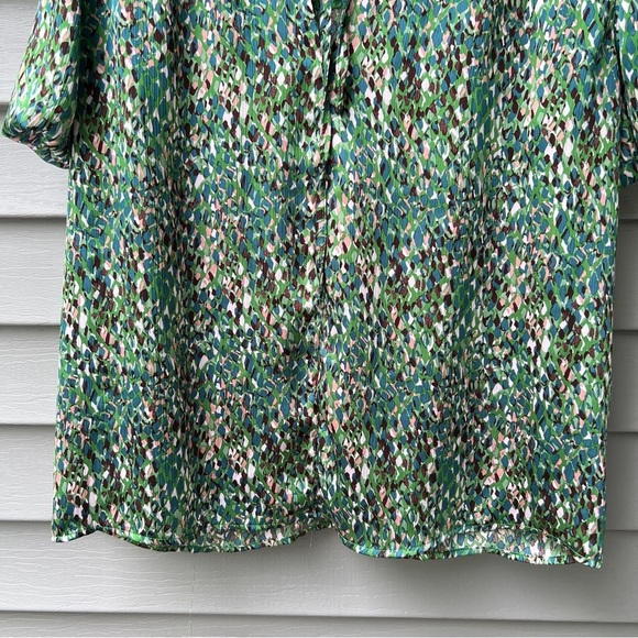 EE:Some Ruffle Blouse Short Sleeve Green Print Top Size S - Picture 6 of 15